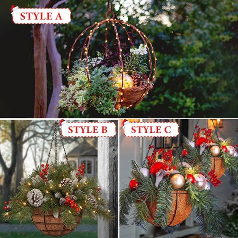 Decorazioni natalizie decorazioni sospese cestino di fiori artificiali luminosi con cornica leggera ornamento decorazioni all'aperto2645