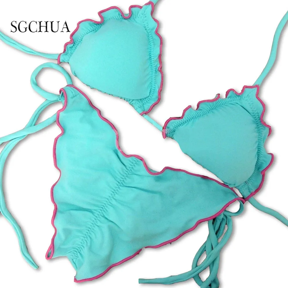 Sgchua 브라질 Biquini 섹시한 마이크로 레드 블루 옐로우 수영복 여성 비키니 핑크 끈 팬티 5XL 수영복 Bandeau 수영복 210305