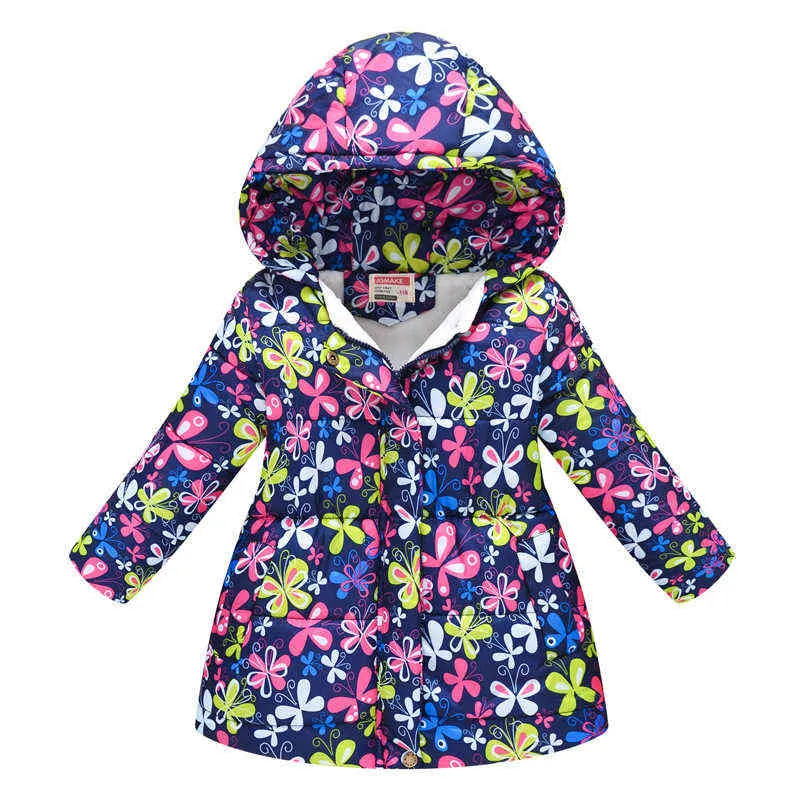 Mode Kids Meisjes Jassen Herfst Winter Warm Down Park Voor Jas Baby Hooded Print Jacket Bovenkleding Kinderkleding 211203