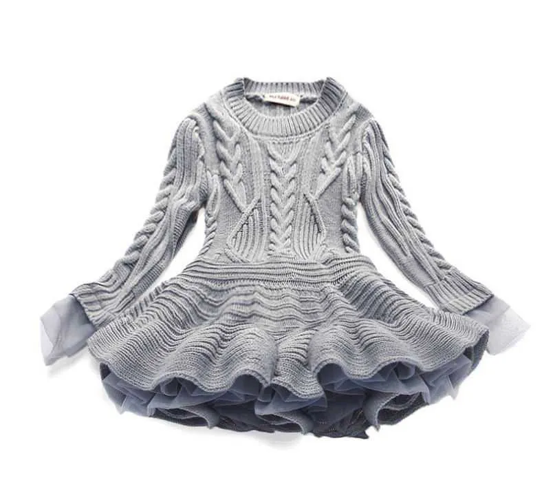 Retail lente herfst meisje jurk lange mouwen organza trui kinderen kleding 3-7t E200291 210610