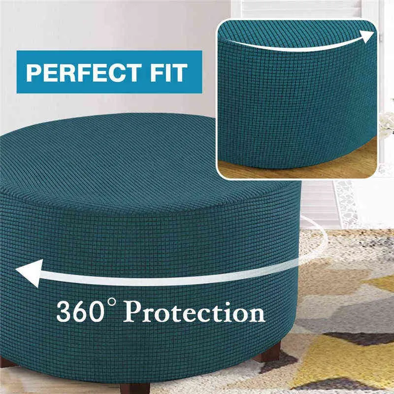 Elastic Round Ottoman Slipcover Footstool Protector Removable Washable Stretch Storage Sofa Foot Cover for Living Room 211207