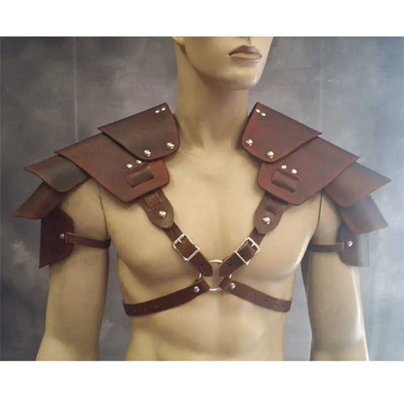 Middle Ages Men Medieval Accessory Viking Knight Costume Shoulder Armor Vintage Gothic Pirate Warrior Cosplay Harness Pauldrons Y0243e