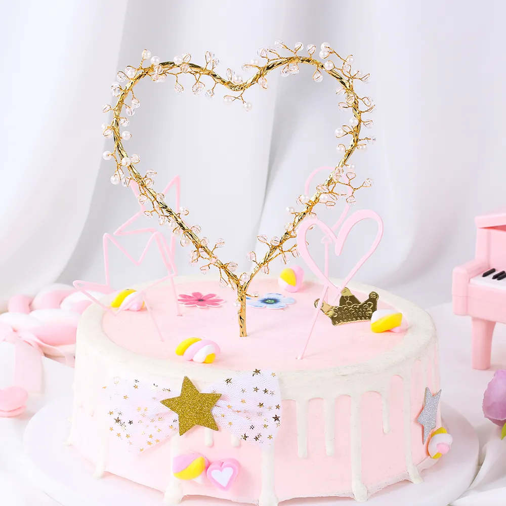 Nowy Serce Kształt LED Pearl Cake Toppers Baby Happy Birthday Wedding Cupcakes Party Cake Decorating Tool Y200618181Q