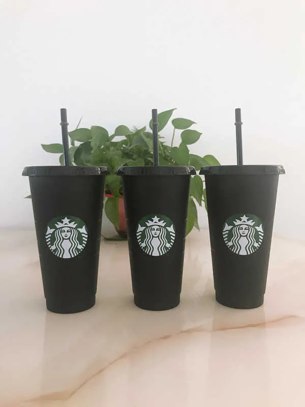 Starbucks 16oz / 473 мл 24 унций пластиковый тумблер многоразовый чистый напиток, плоская конечная чашка, колонна в форме колонны кружка солома Bardian, Transportx18f