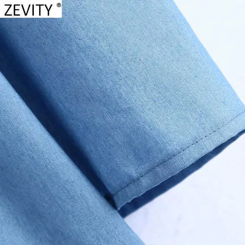 Zevity Women Vintage O Neck Solid Pleats Denim Casual Kimono Dress Female Chic Puff Sleeve Retro Straight Vestido DS5067 210603