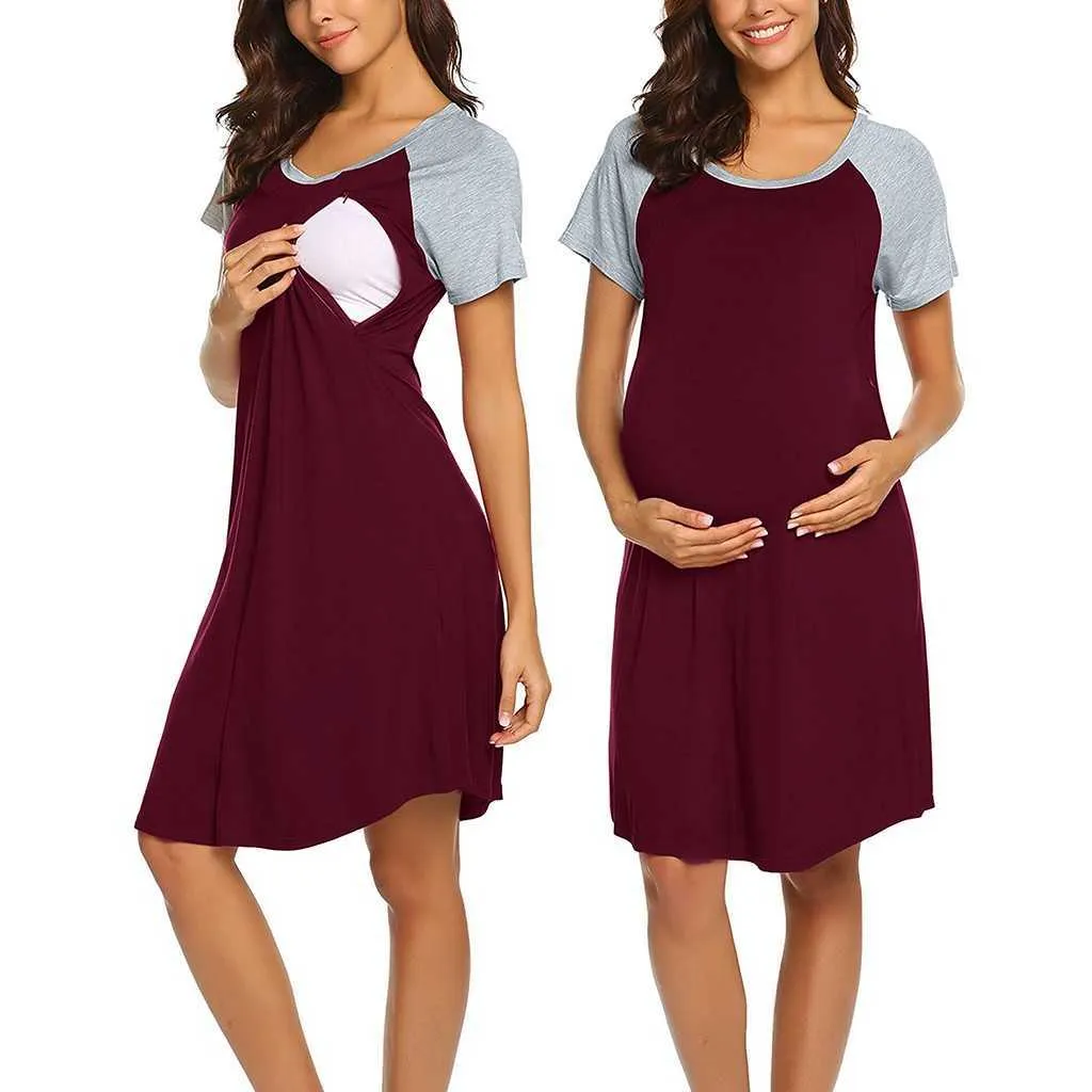 Robes de maternité Robe d'été femmes col rond manches courtes allaitement bébé chemise de nuit allaitement chemise de nuit Robe Robe Q0713