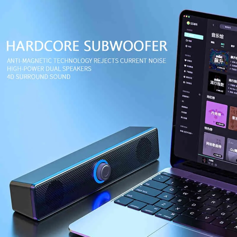 Hem Teater Portable Trådlös Bluetooth-kompatibla högtalare, Stereo Bass Sound Bar USB Subwoofer Work Dator TV