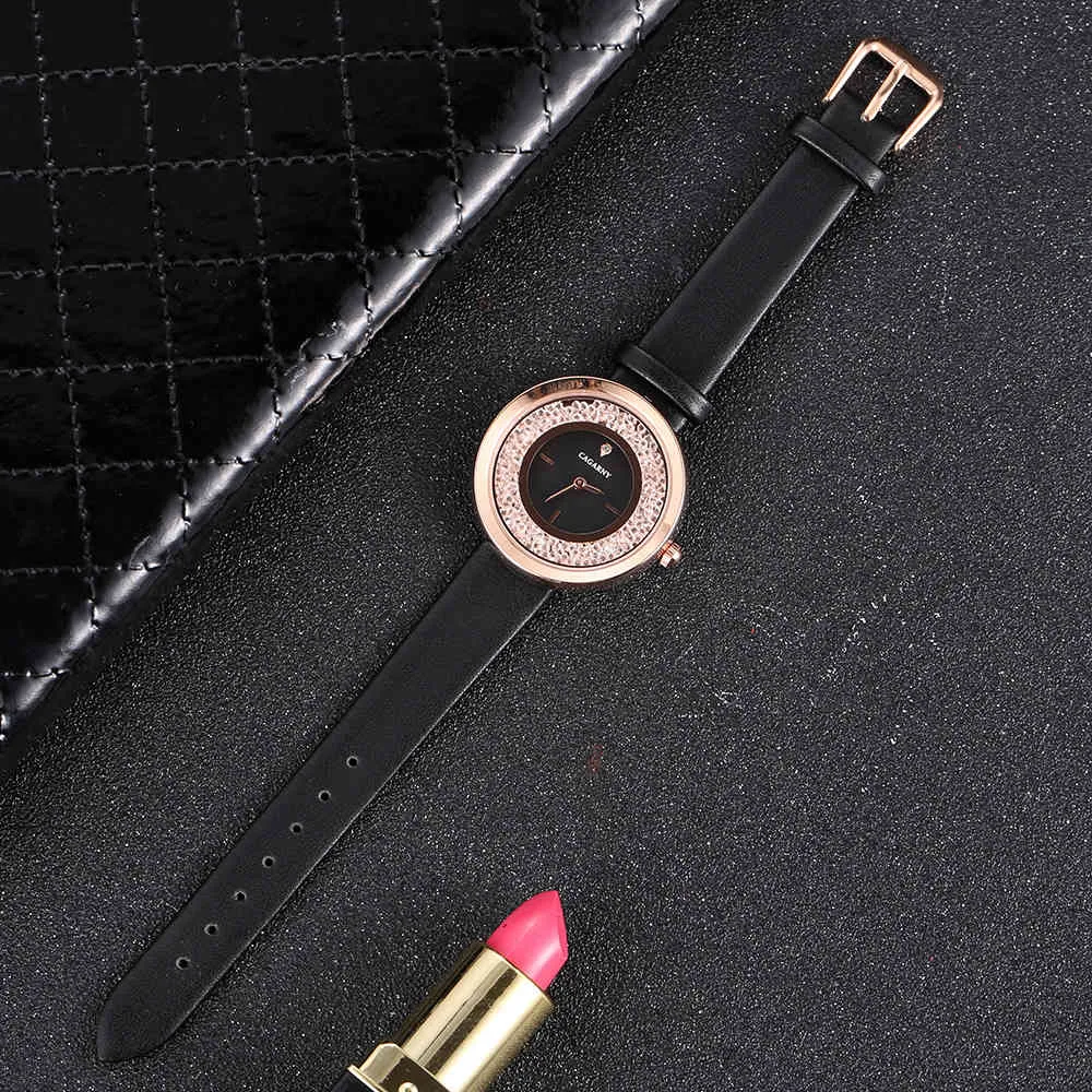 Marque de luxe Cagarny Quartz Watch pour Femmes Fashion Mode Montres Rose Gold Case Vogue Cuir Brillant Cristal Reloj Mujer