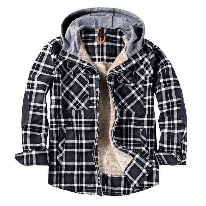 山皮爆発紳士服秋と冬のモデル厚い綿の格子縞長袖の緩いフード付きジャケットMT701 Y1122