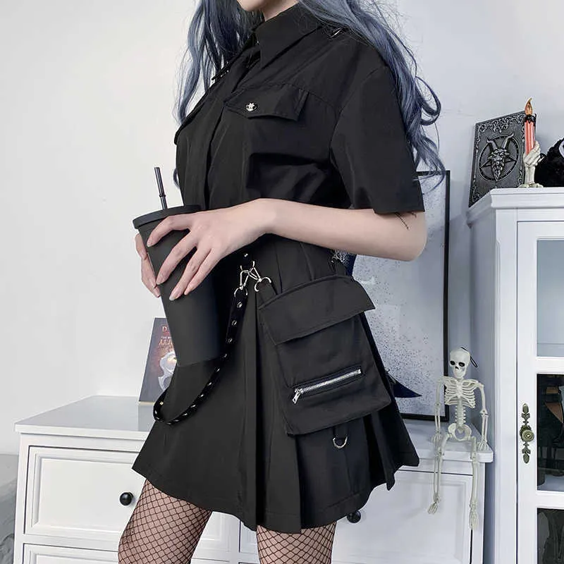 Harajuku Punk Gothic Black High Waist Black Skirt Sexy Patchwork Bandage Mini Skirt Female Streetwear Black Skirt 210721