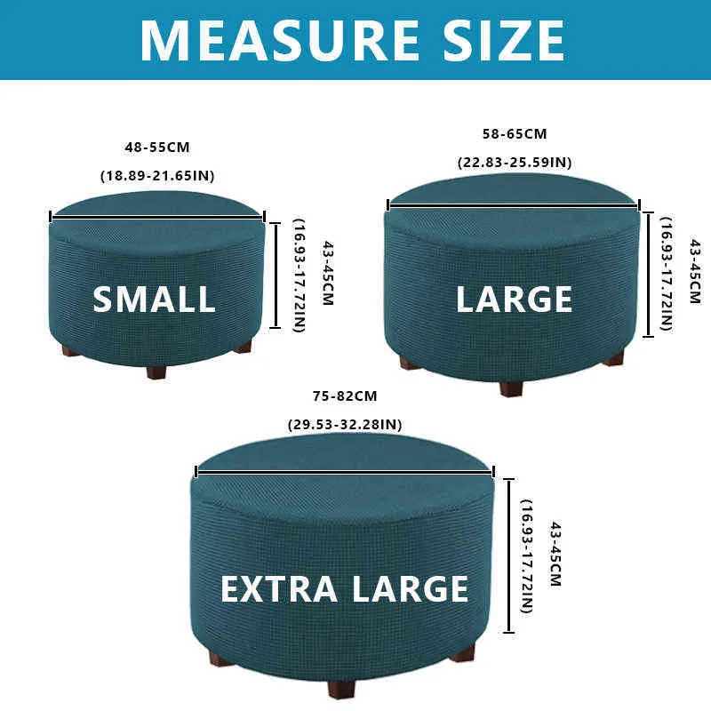 弾性ラウンドオットマンスリップカバーフットスツールプロテクター取り外し可能な洗えるストレッチ収納ソファフットカバー211207