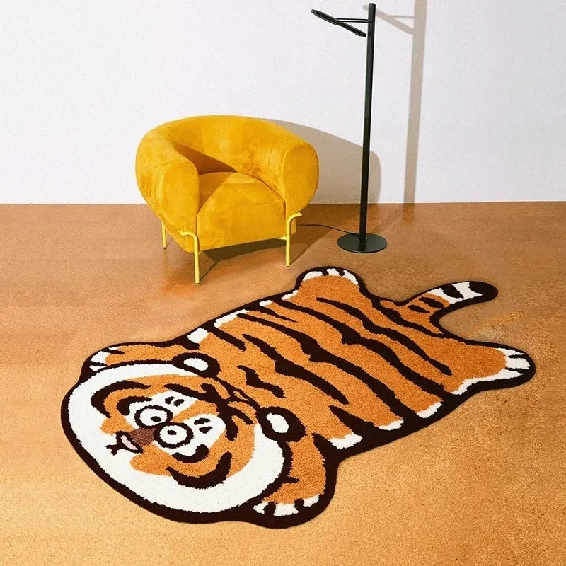 Cute peludo tapetes para sala de estar desenhos animados tigre tapete antiderrapante tapete de cabeceira absorvente banheiro mat tapetes decoração crianças 220301