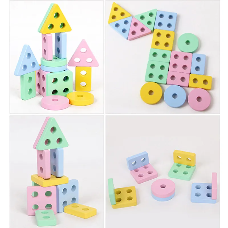 Modelo de madeira Building Blocks Kit Aprendizagem Educacional Brinquedos Educativos Forma de cor Match Kids 3D Quebra-cabeça para Crianças Fábrica Melhores Atacado