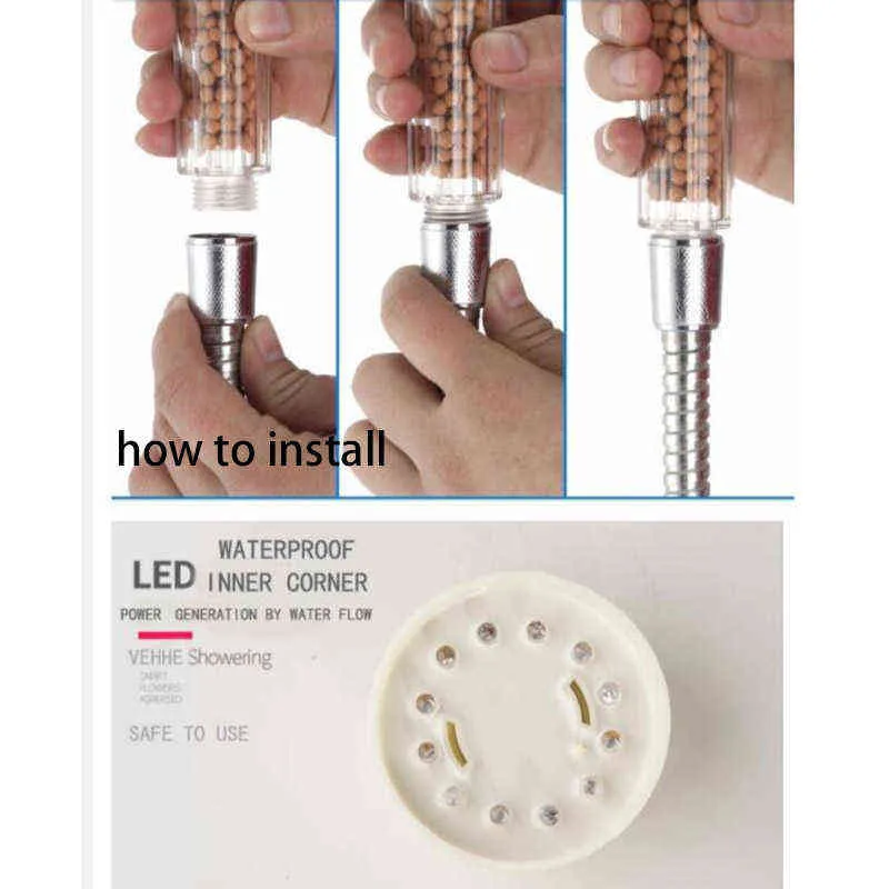 LED-Licht Badezimmer 3 Farbwechsel Duschkopf Hochdruckwassereinsparung Niederschlag Anion Temperaturregelung Spa Douche H1209