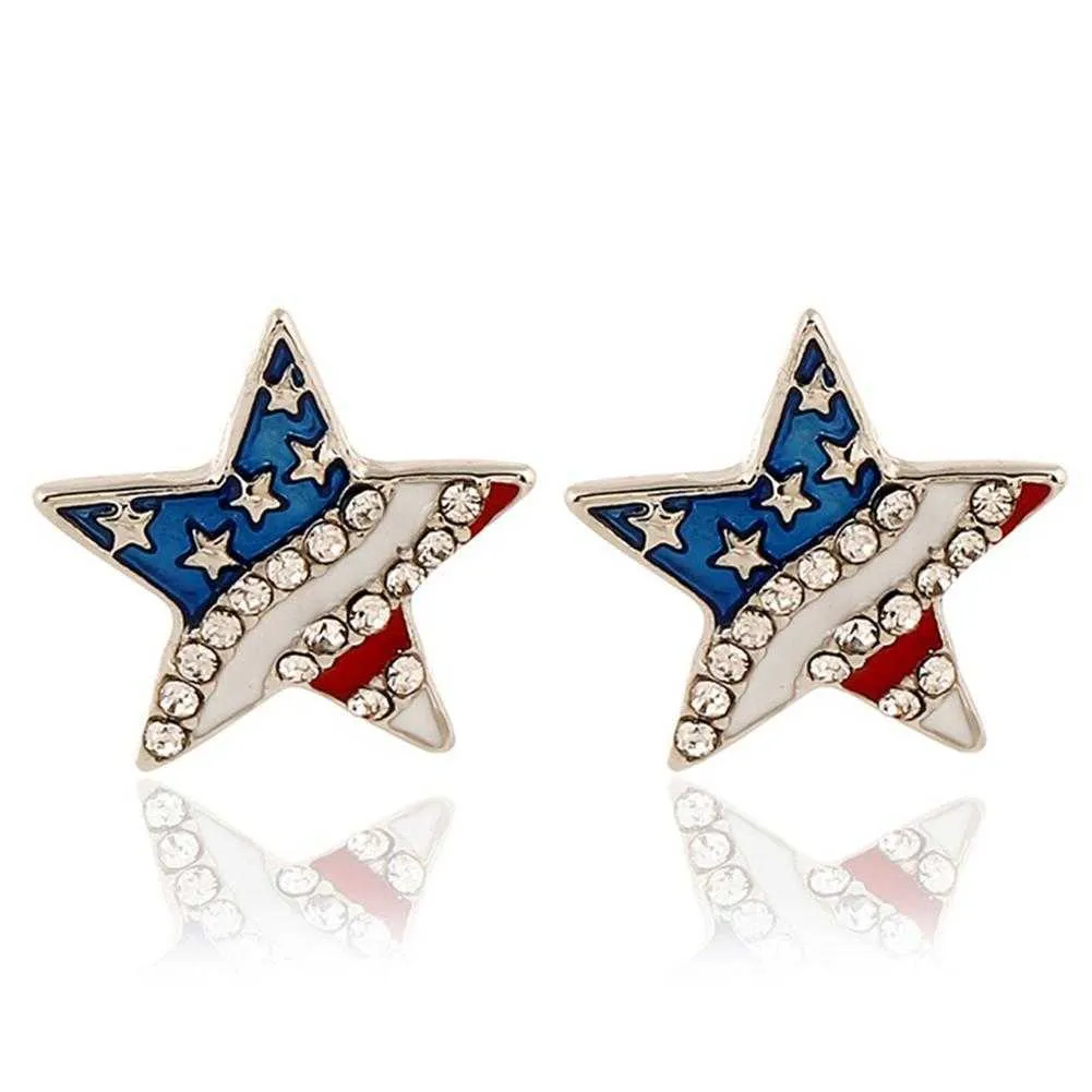 Femmes strass étoile amour coeur drapeau américain oreille goujons Piercing boucles d'oreilles cadeau mode Q0709