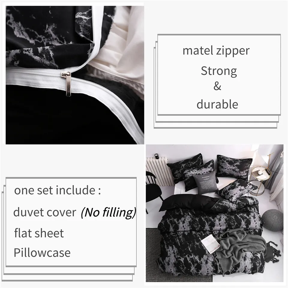Western Style Luxury Black Marble Bedding Single Dubbel Duvet Cover Set King For Man Boys Polyester Soft Bed Cover Nordic 210309