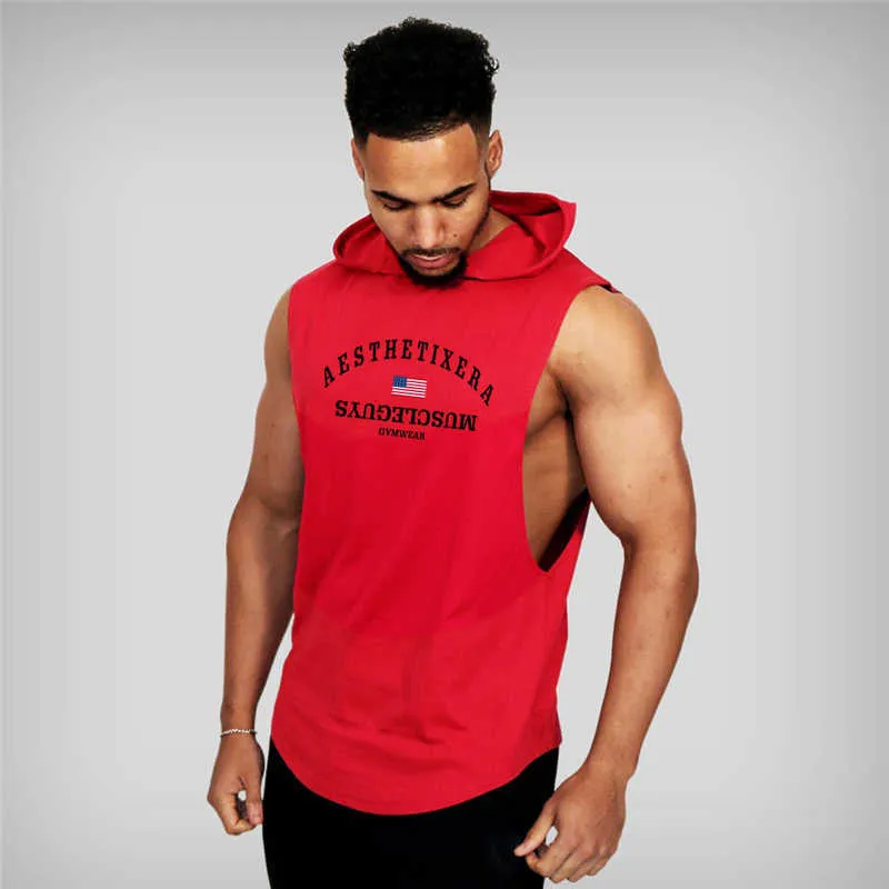 Muscleguys Gym Vest Mens Cotton Sweat-shirts Fitness Vêtements Bodybuilding Débardeur Hommes Sans manches Tees Chemise Tanktops 210623