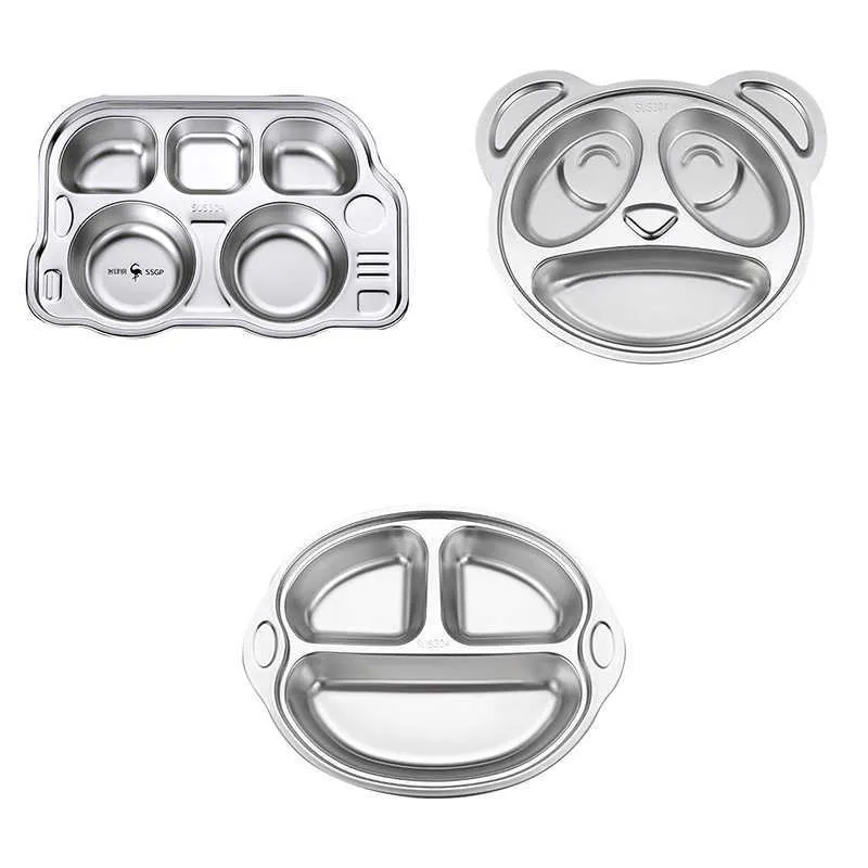 Children's Plate Cute Bus Bear Stainless Steel Grid Kids Breakfast Dinner Dinnerware Baby Food Feeding Dishes Tray 211026