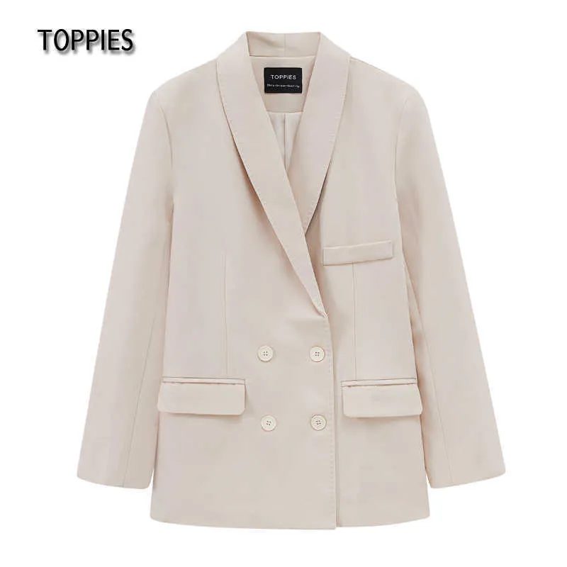 Toppies printemps Double boutonnage Long Blazer coréen Chic costume vestes dames vêtements d'affaires formels 210927
