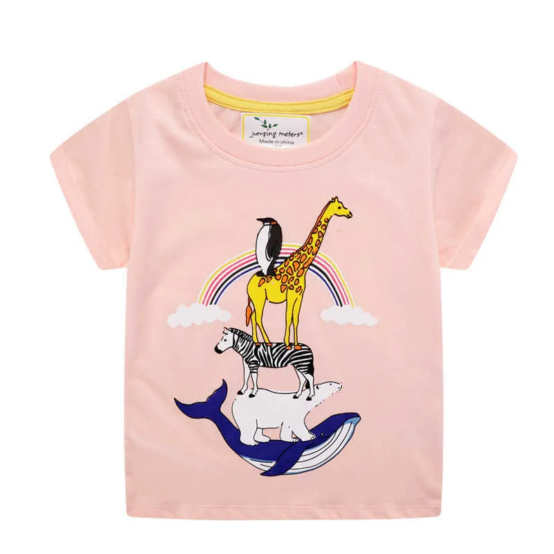 jumping meters Girls Summer Tops Children Cotton T shirts Baby Clothes Flamingos Shirt Girl T-shirt Kids Clothing Animals Tees 210529