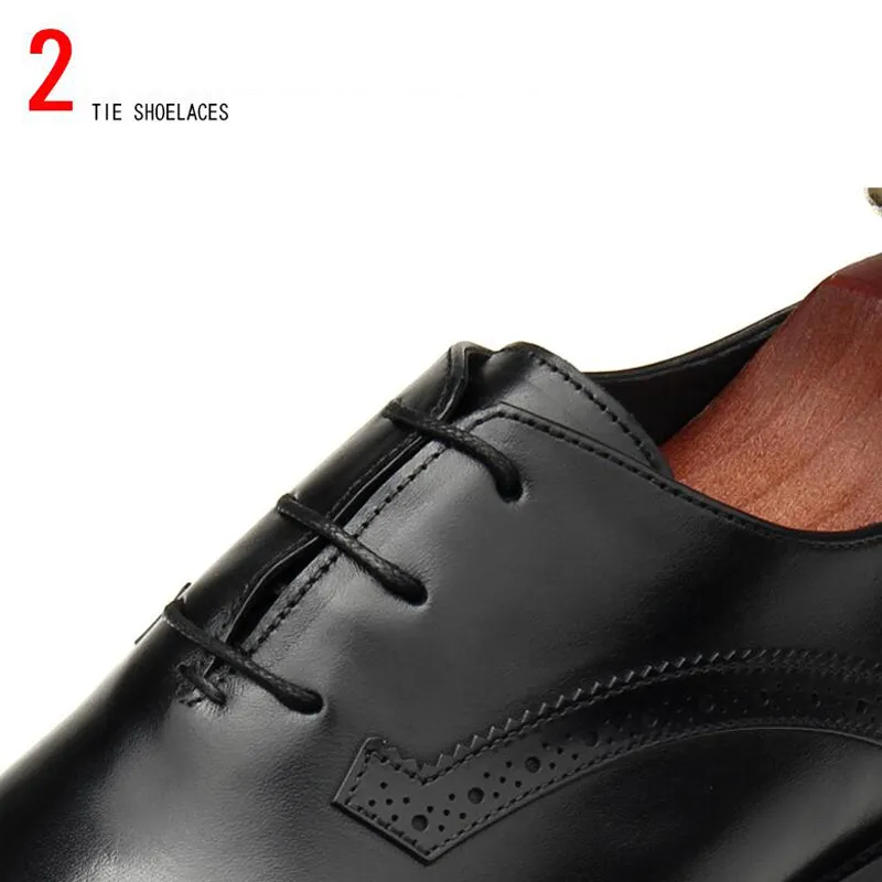 Oxford – chaussures habillées pour hommes, chaussures d'affaires formelles à lacets en cuir de vache véritable, bout pointu, pour mariage, bureau, noir et marron, brogue