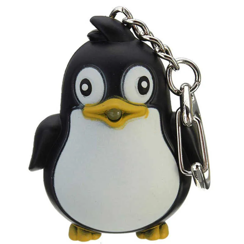 Mignon gros pingouin rose porter des écharpes LED porte-clés son émettre de la lumière Min lampe de poche porte-clés lumineux accessoires cellulaires porte-clés G1019