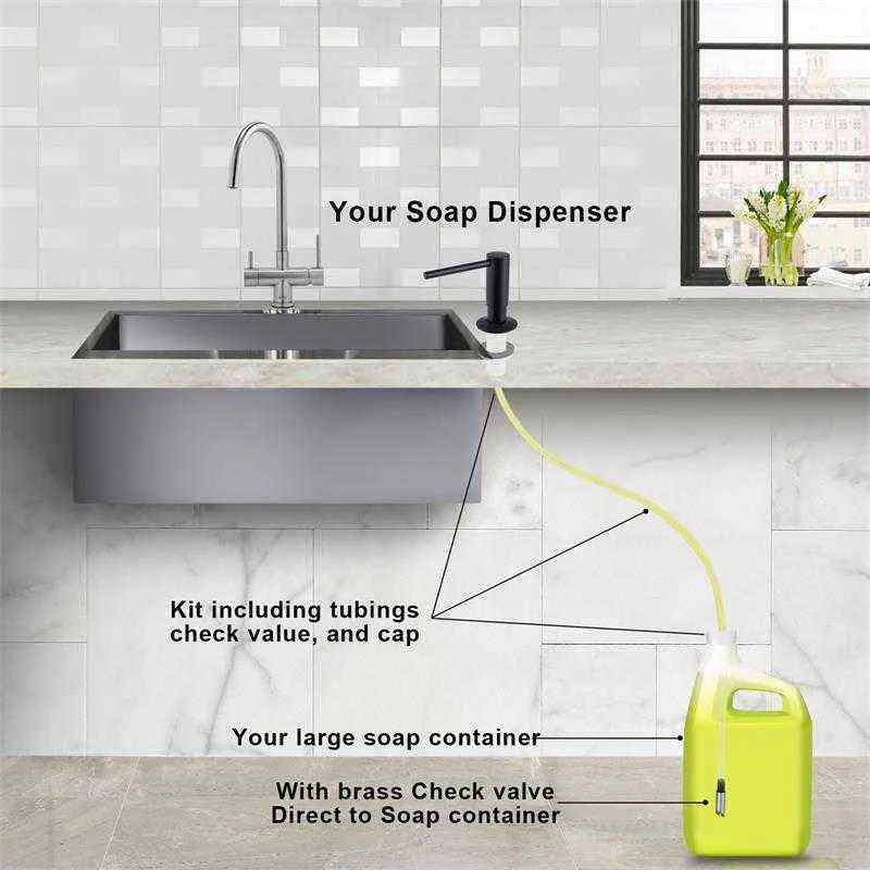 Distributore di sapone liquido Samodra con tubo di prolunga Kit Pompa in ottone Pompa lavello cucina Accessori bagno Black Dispenser 211206