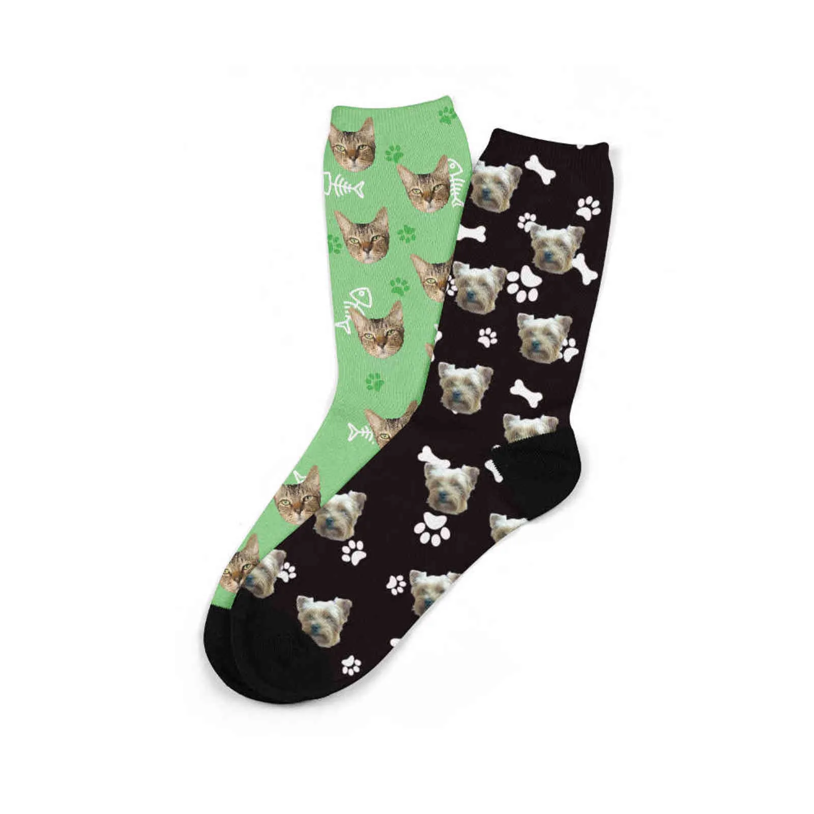 Hot Factory 3D Personnalité personnalisée Chaussettes longues Hommes Femmes Hiver Funny Pet Dog Cat Fishbone Faces Design Casual Animal Long Chaussettes Y1119