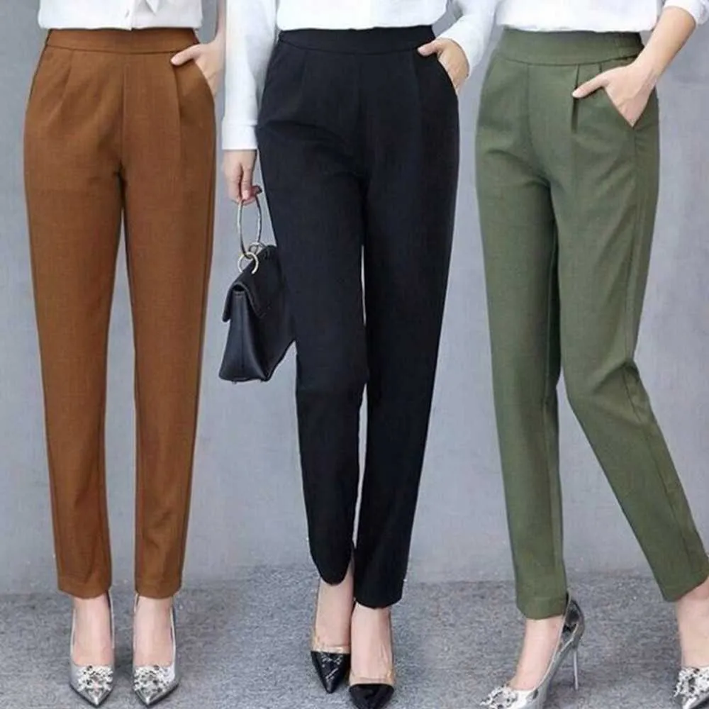 Women Harem Pants High Waist Pockets Solid Formal Business Work Wear Q0801