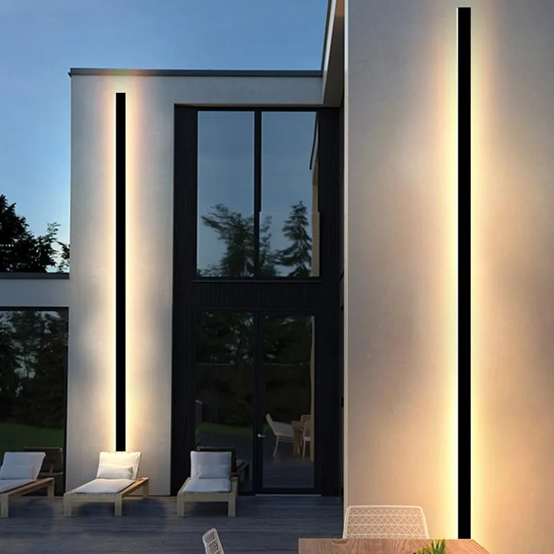 Lampes murales extérieures lumière LED longue moderne étanche IP65 Villa porche lampe de jardin extérieur noir appliques 220f