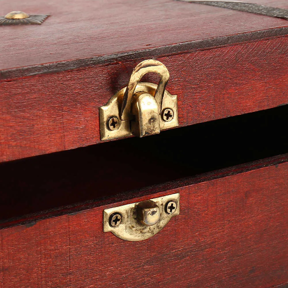 Ahşap vintage kilit hazine göğüs mücevher saklama kutusu kılıf organizatör halka hediye 210922