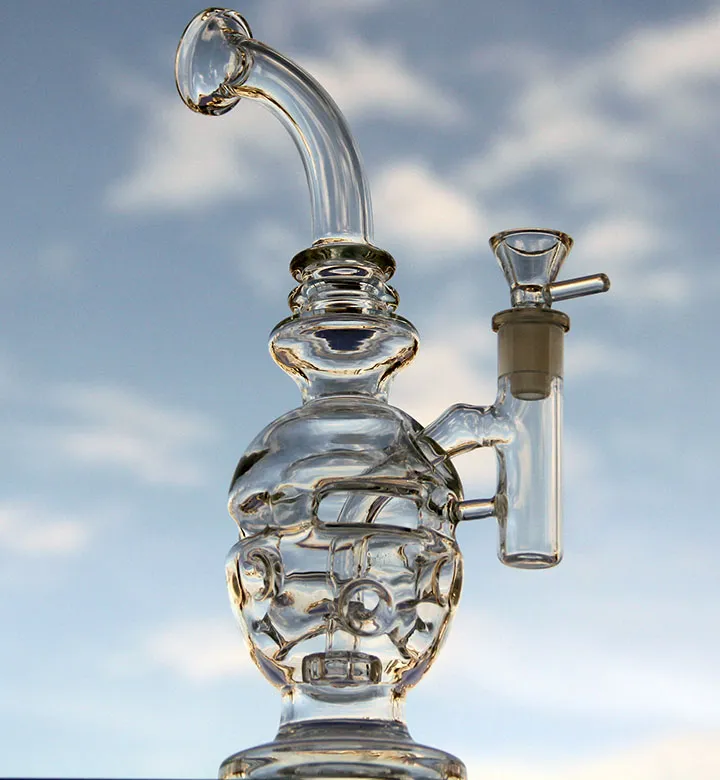 Glasbong vattenrör Skull Dab Rigs Bong Recycler böjd hals med skål glasoljerigg 14,5 mm led