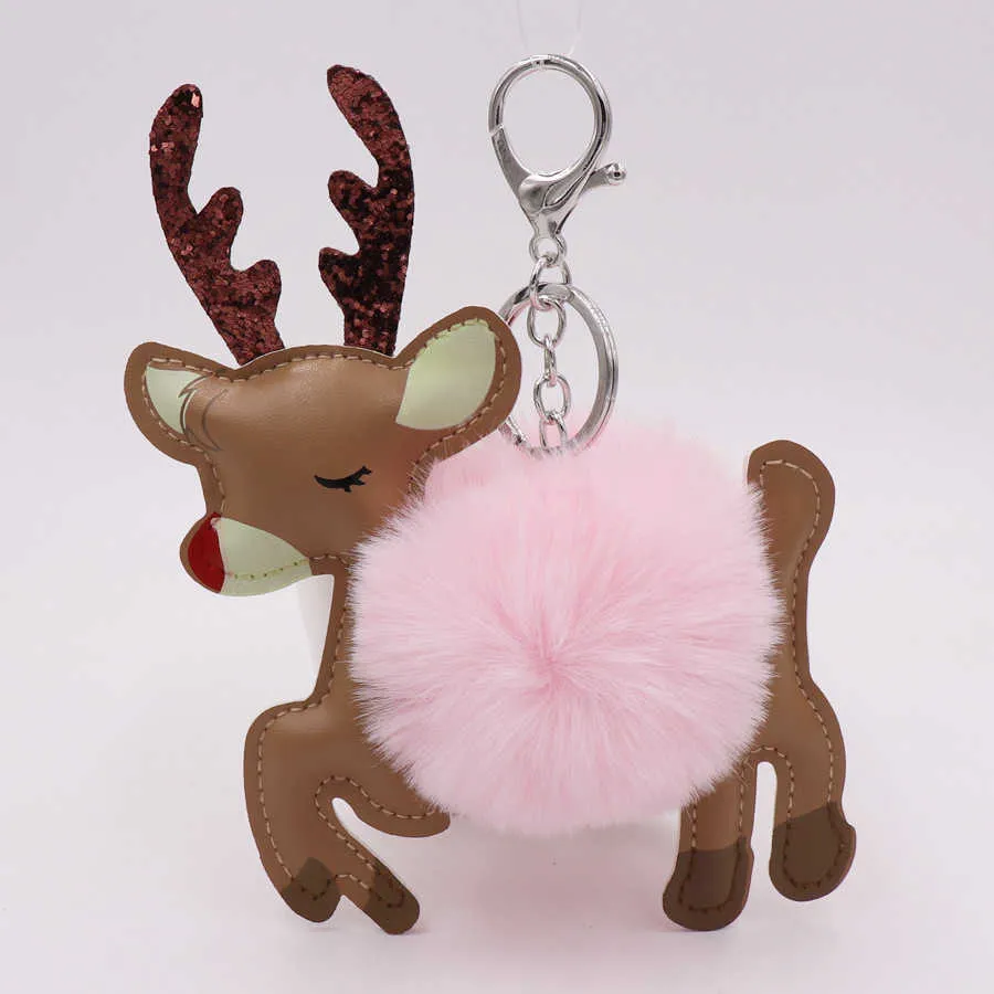 Nouvelle peluche de Noël Elk porte-clés dames sac pendentif porte-clés de Noël en cuir PU faon pendentif porte-clés cadeau de vacances en gros G1019