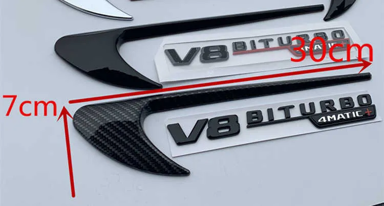 Vent Fender Trim emblema Blade V8 Biturbo 4matic para Mercedes Benz AMG V8 C200 C300 E300 E400 W213 STARTE lateral do carro