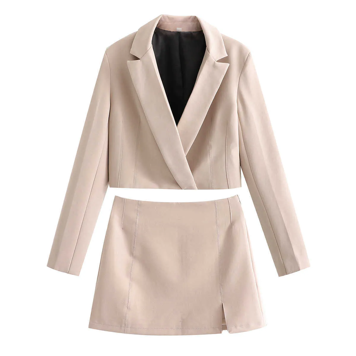 Two piece set Women suits Cropped Blazer and Mini Skirt Elegant High Fashion Chic Lady set Women blazer set 210730