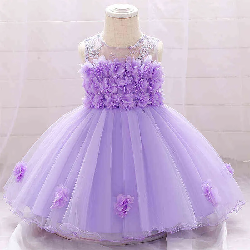 Cute Lace Flower Tulle Christening Princess Toddler Birthday Party Baby Girl Ball Gown Dress Newborn Children Baptism 1 Year G1129