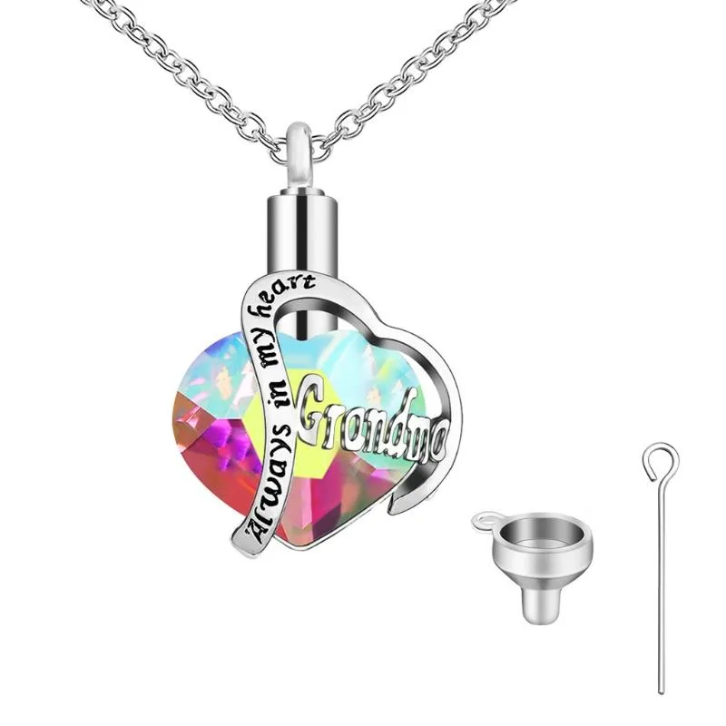 Pendant Necklaces Rainbow Crystals Heart Cremation Urn Necklace For Ashes Charm Memorial Keepsake JewelryPendant250G