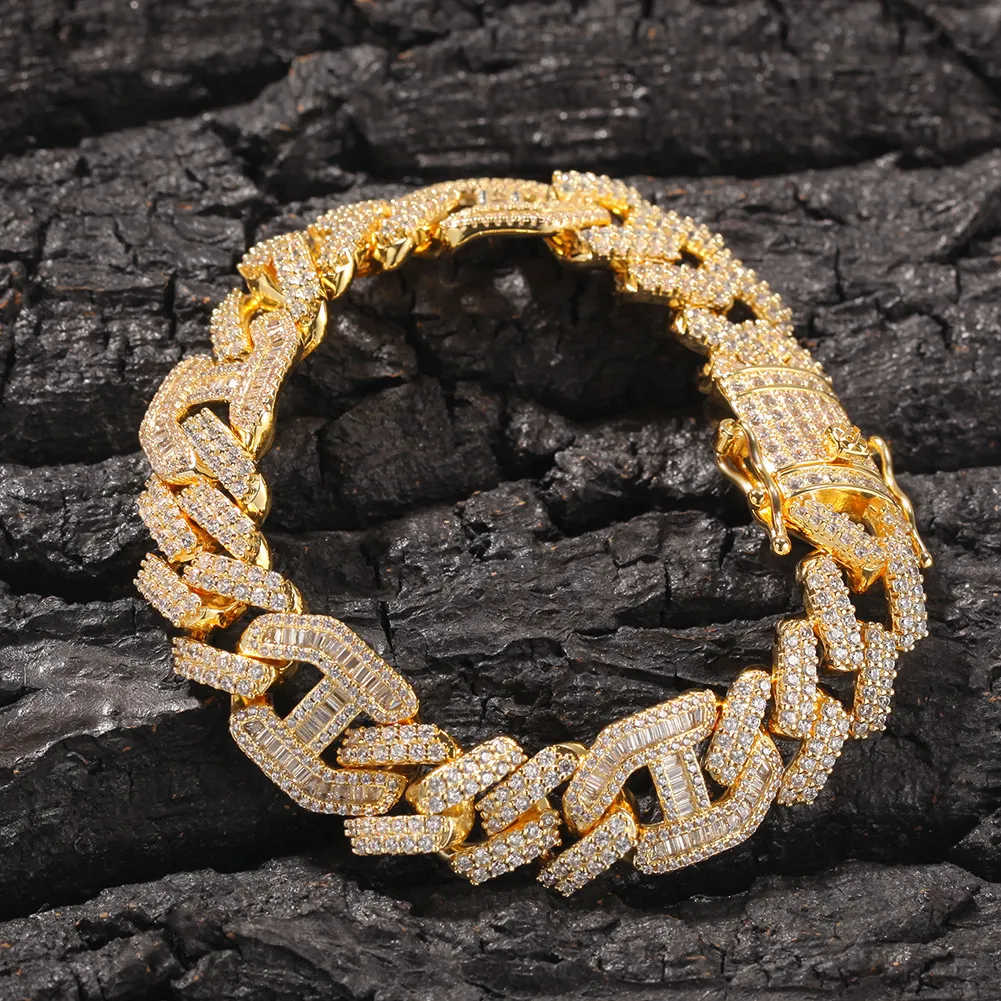 Hiphop 14 mm diamant Miami Prong Cubaanse schakelarmbanden 18KT goud gevuld Iced Icy Cubic Zirconia sieraden 8 inch Cubaanse armband 348t