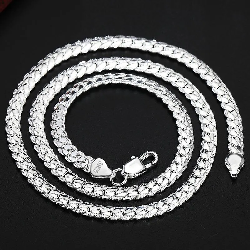 Collar de cadena de plata de ley 925 de 5mm, collar de Eslabón cubano lateral completo para mujer y hombre, joyería de compromiso de boda a la moda 2299