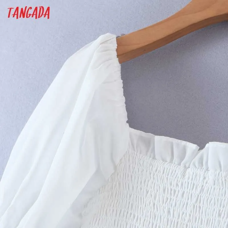 Tangada Summer Women White Cotton Sundress Beach Dress Puff Short Sleeve Ladies Midi Dress Vestidos 8M04 210609