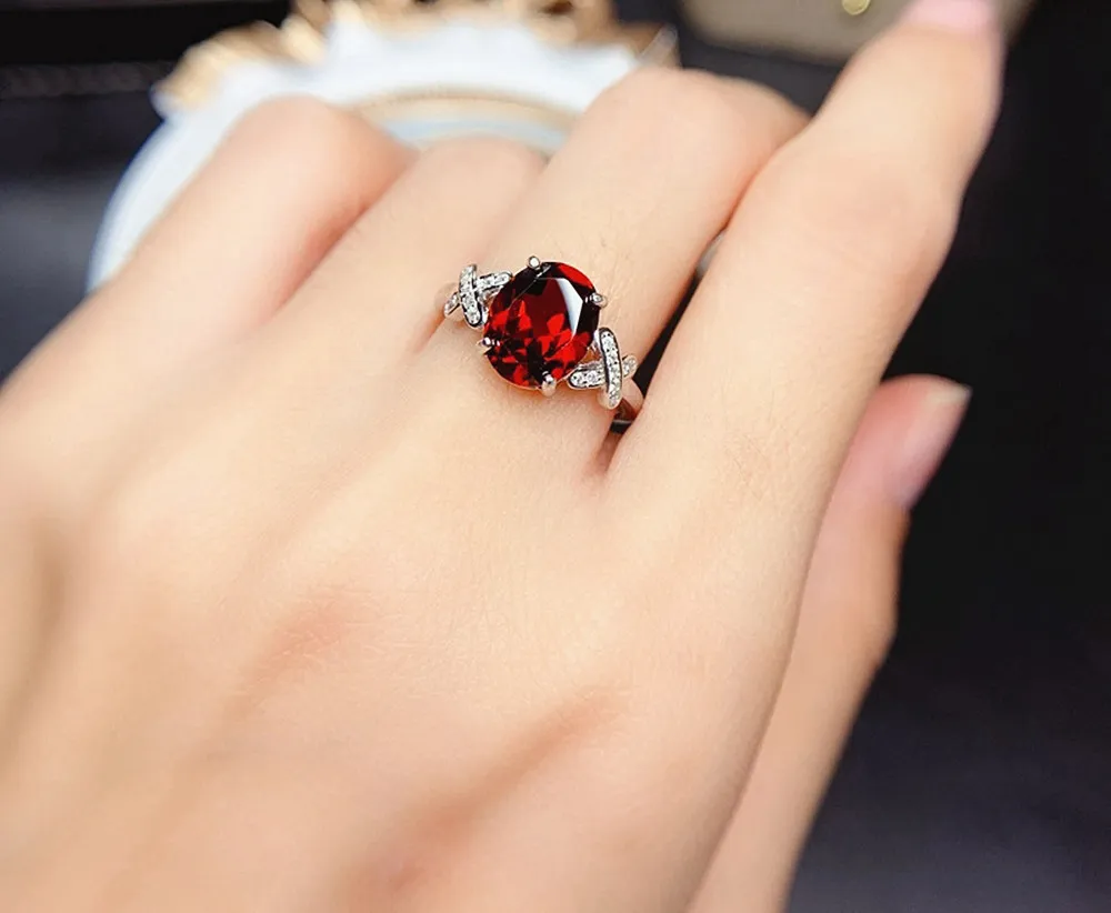 Chic Concise Cross Red Crystal Ruby Gemstones Diamonds Rings for Women Rose Gold White Silver Color Jewelry Fashion Accessories