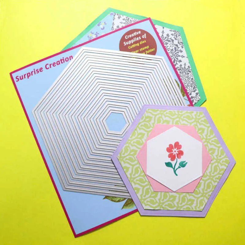 Grandi fustelle esagonali semplici Scrapbook Cardmaking DIY Paper Craft Metal Stencil Surprise Creation 210702