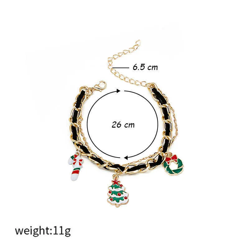 Huanzhi 2021 Nova Natal Elk Bells Mulante Pingente Multicamada Corrente Pulseira para Senhoras Meninas Moda Acessório Party Jóias G1026