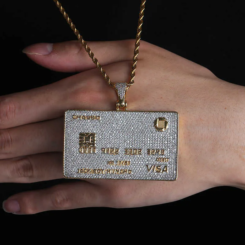 Ожерелье с подвеской в виде кредитной карты Full Iced Out, мужское золото, серебро, ювелирные изделия в стиле хип-хоп с теннисной цепочкой, очаровательные ювелирные изделия с цирконием, подарки X0707281G