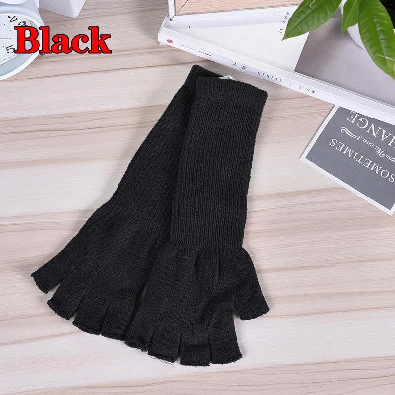 Five Fingers Gloves Long Knitted Half Finger Women Girls Spring Autumn Winter Arm Warmers Pure White Black Gray Elbow3428