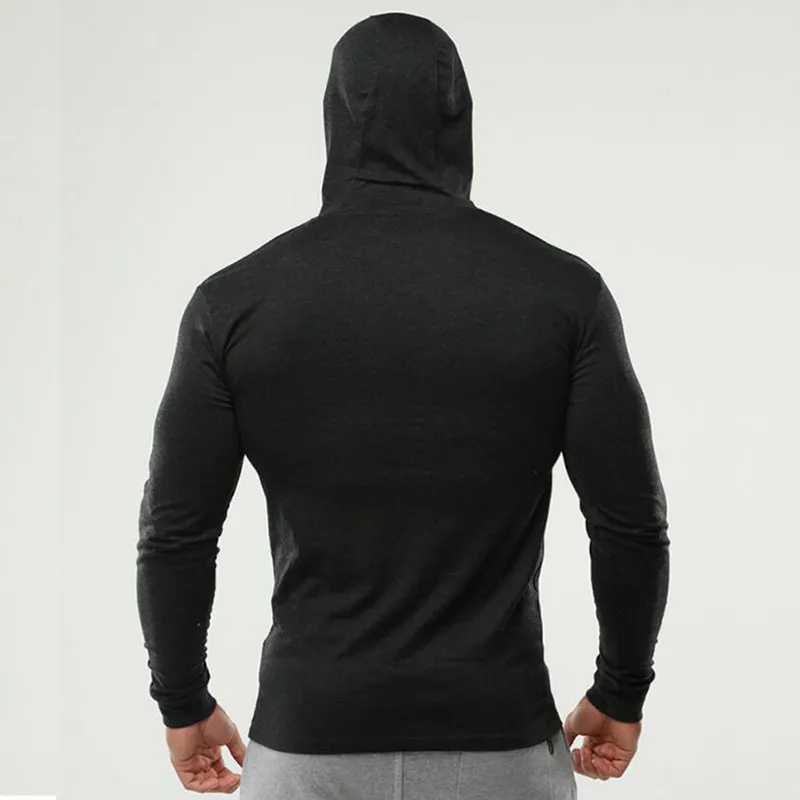 Mens Hooded T Shirt Autumn Slim Fit Hoodie Long Sleeve T-shirt Men Sports Running Gym Bodybuilding Tee Tops Fitness tshirt 220214