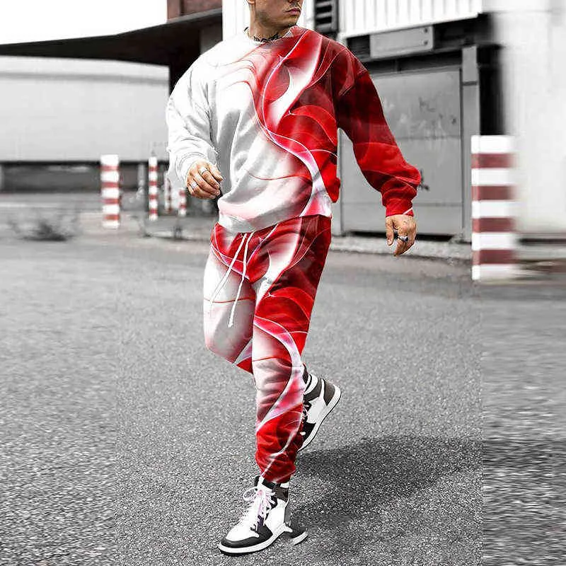 Erkekler Kıyafet Streetwear Rahat 2 Parça Set 2021 Yeni Sonbahar Erkek Moda Desen Baskı Hoodie Uzun Kollu + Uzun Pantolon Jogging G1209 Suits