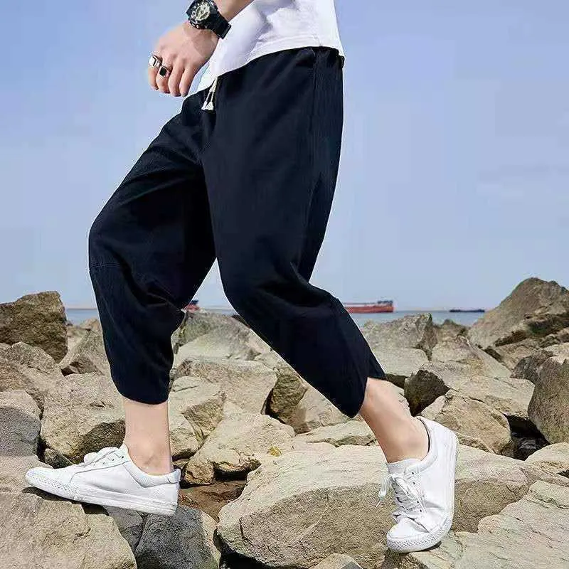 Dropshipping Summer Cotton Harem Pants Uomo Casual Hip Hop Pantaloni Cross Bloomers Pantaloni al polpaccio Pantaloni da jogging Streetwear X0723