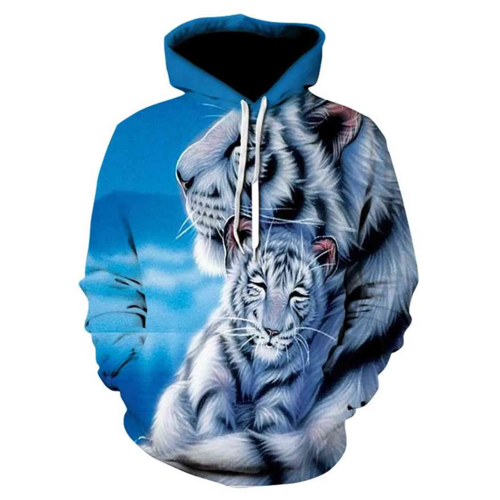 2021 New Men/women Hooded Hoodies Cap Windbreaker Sweatshirts Fashion Brand Autumn Winter Tiger Animal Printing Clothes Y1120