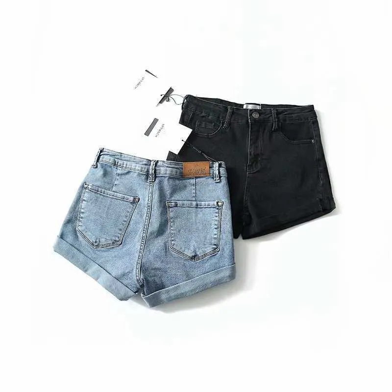 Jeans coréen Mini taille haute Shorts femmes bleu noir mignon Sexy Denim Feminino court Mujer été 210621